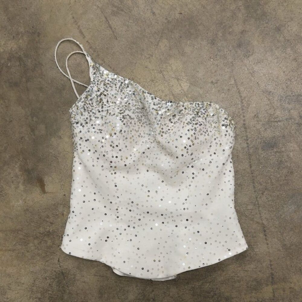 White Sequin One-Shoulder Tank